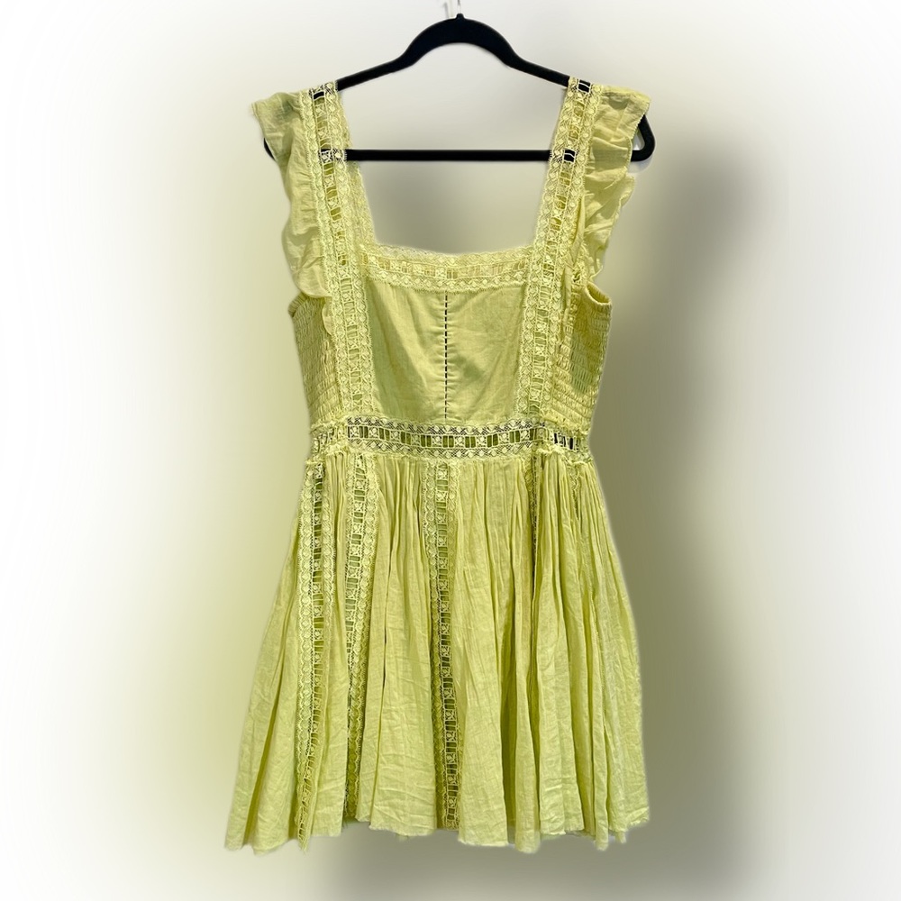 FREE PEOPLE LINEN AND LACE YELLOW/GREEN DRESS SIZE L